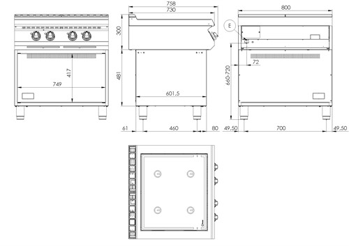 Mått induktionsspis SPI-708-ES